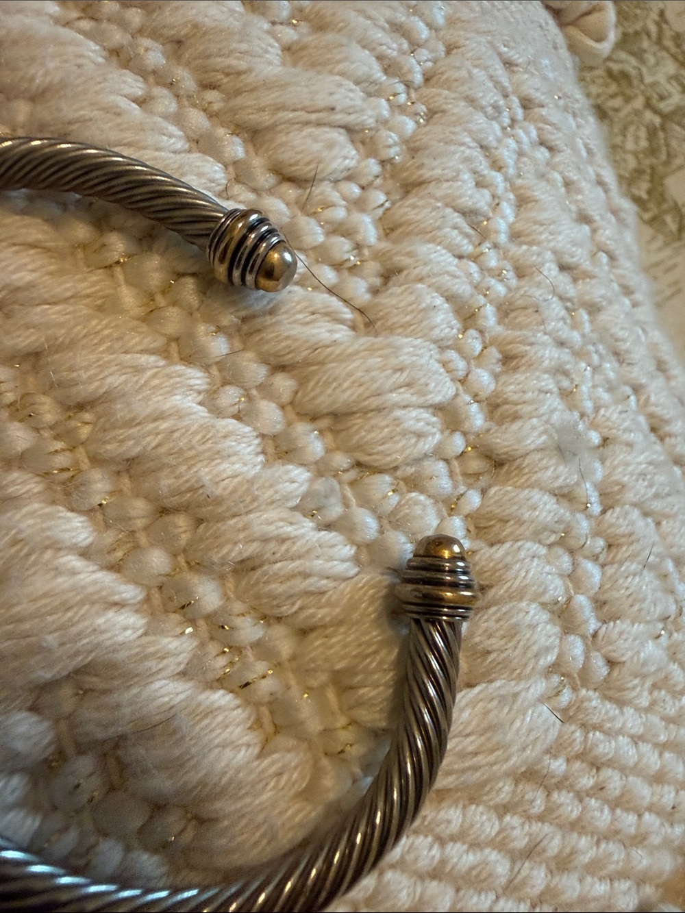 Silver Twisted Cable Cuff Bracelet with Gold Accents - Silver/Gold - Picture 2 of 6